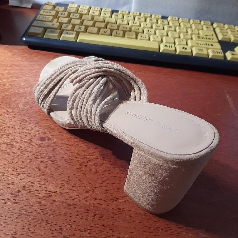 New ! Stuart Weitzman Twist Block Sandal Beige Si… - image 2